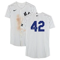Anthony Volpe New York Yankees Autographed Game-Used #42 White Nike Pinstripe Jersey vs. Kansas City Royals on April 15, 2025 - Jackie Robinson Day