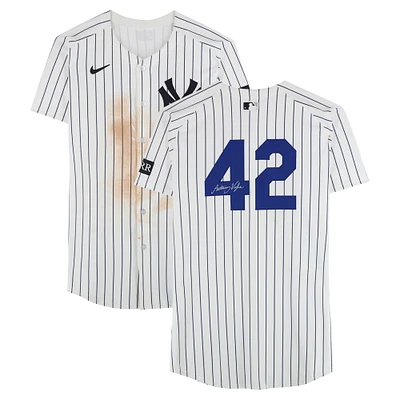 Anthony Volpe New York Yankees Autographed Game-Used #42 White Nike Pinstripe Jersey vs. Kansas City Royals on April 15, 2025 - Jackie Robinson Day