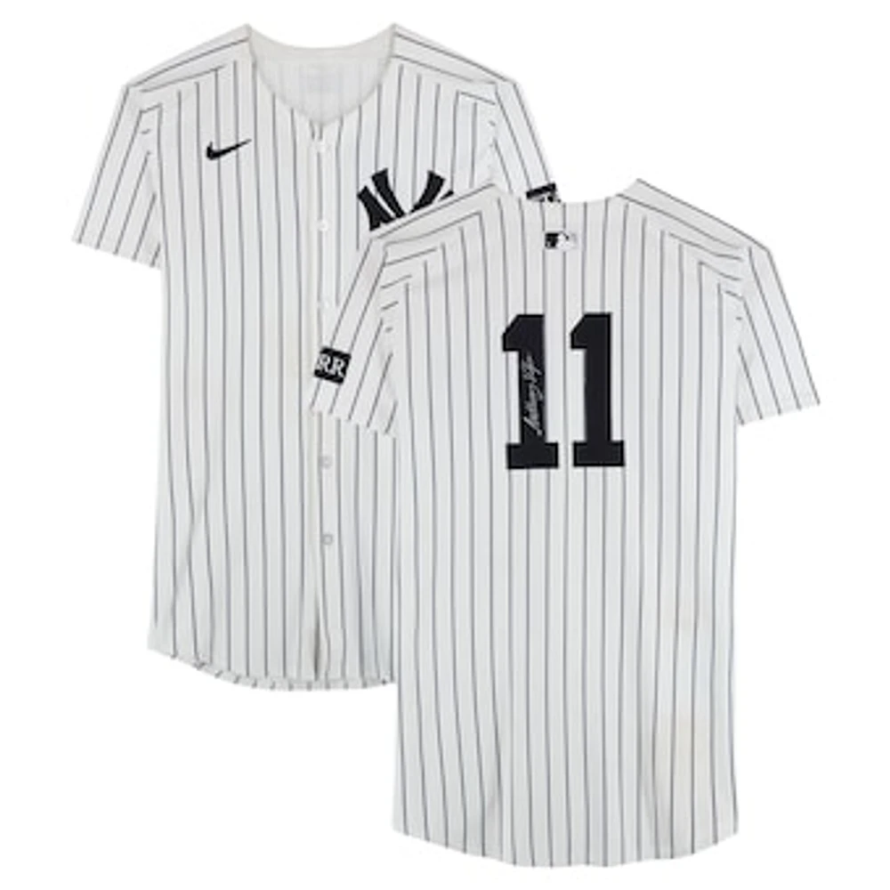 Anthony Volpe New York Yankees Autographed Game-Used #11 White Nike Pinstripe Jersey vs. Kansas City Royals on April 16, 2025 - 1-4, 2 RBI