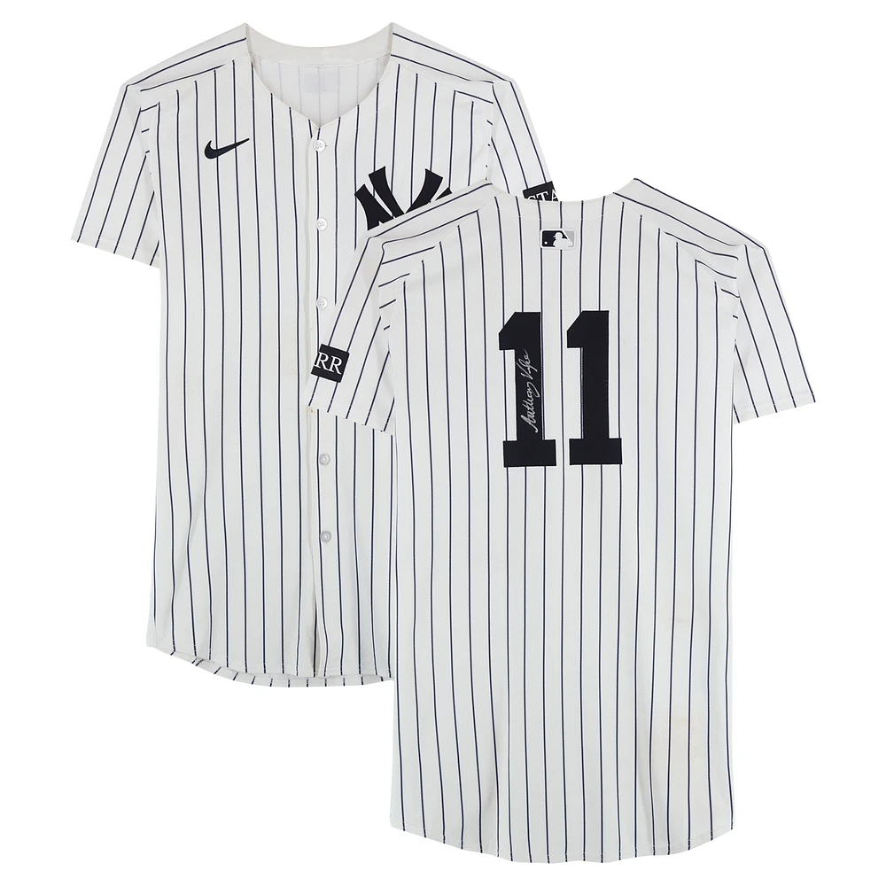 Anthony Volpe New York Yankees Autographed Game-Used #11 White Nike Pinstripe Jersey vs. Kansas City Royals on April 16, 2025 - 1-4, 2 RBI