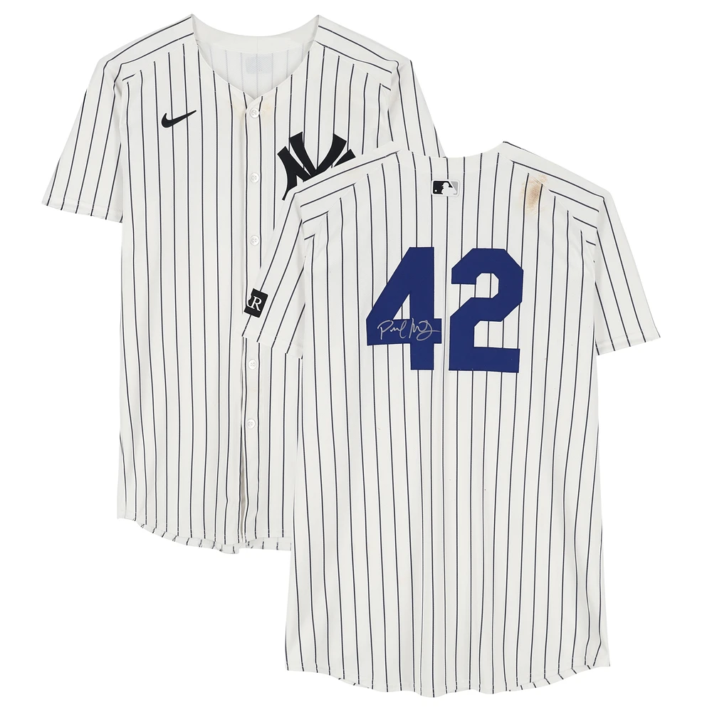 Paul Goldschmidt New York Yankees Autographed Game-Used #42 White Nike Pinstripe Jersey vs. Kansas City Royals on April 15, 2025 - Jackie Robinson Day