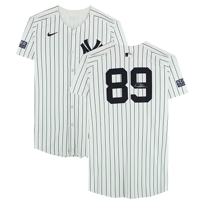 Jasson Domínguez New York Yankees Autographed Player-Worn #89 White Nike Pinstripe Jersey vs. Cleveland Guardians on October 14, 2024