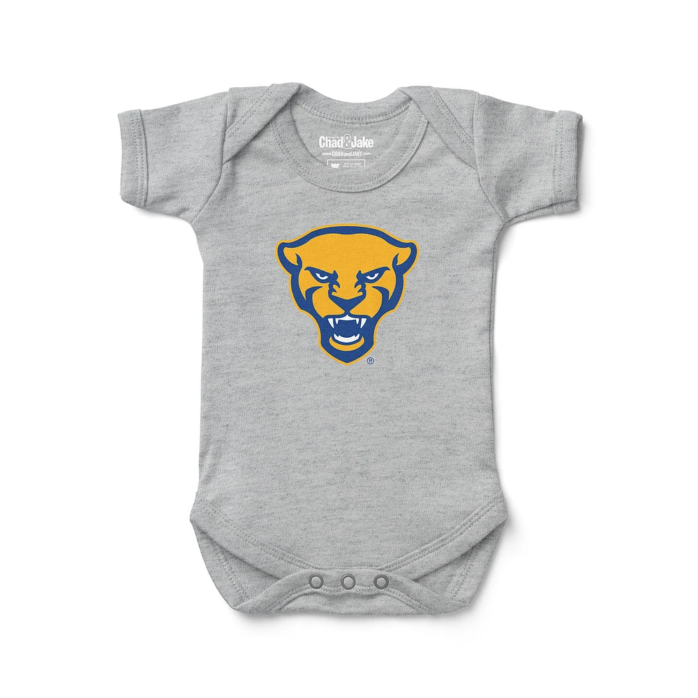 Newborn & Infant Chad Jake Heather Gray Pitt Panthers Mascot Logo Bodysuit