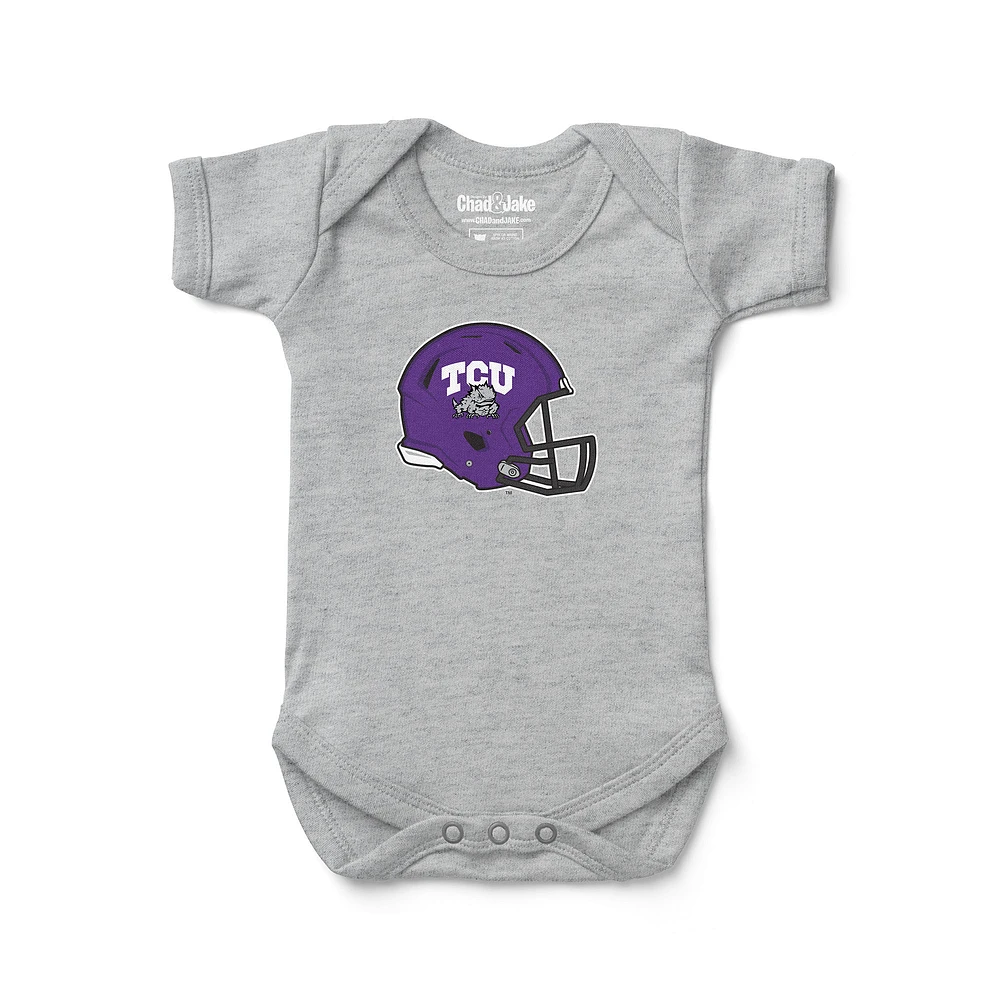 Newborn & Infant Chad Jake Heather Gray TCU Horned Frogs Helmet Logo Bodysuit