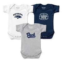 Newborn & Infant Chad Jake White/Gray/Navy Nevada Wolf Pack Three-Pack Primary Logo Bodysuit Set