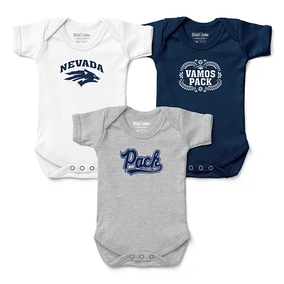 Newborn & Infant Chad Jake White/Gray/Navy Nevada Wolf Pack Three-Pack Primary Logo Bodysuit Set