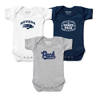 Newborn & Infant Chad Jake White/Gray/Navy Nevada Wolf Pack Three-Pack Primary Logo Bodysuit Set