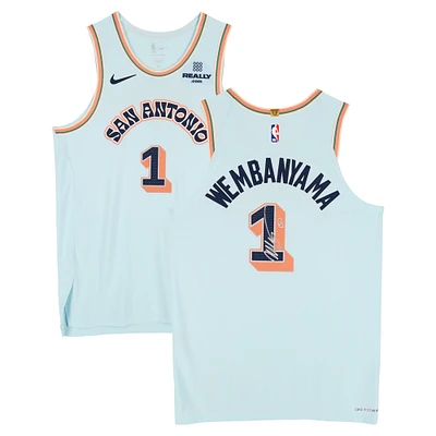 Victor Wembanyama San Antonio Spurs Autographed Light Blue Nike 2024-25 City Edition Authentic Jersey with Alien Head Drawing