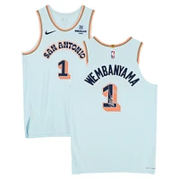 Victor Wembanyama San Antonio Spurs Autographed Light Blue Nike 2024-25 City Edition Authentic Jersey with Alien Head Drawing