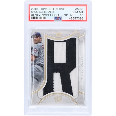 Max Scherzer Washington Nationals 2018 Topps Definitive Game Used Letter R Relic #DVNC-MSC #1/1 PSA Authenticated 10 Card