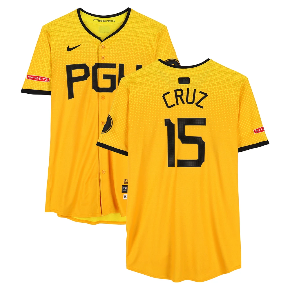 Oneil Cruz Pittsburgh Pirates Game-Used #15 Gold Nike City Connect Jersey vs. San Diego Padres on May 2 & Atlanta Braves on May 9, 2025