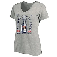 Women's Fanatics Heather Gray Florida Panthers 2025 Stanley Cup Champions Locker Room Plus V-Neck T-Shirt