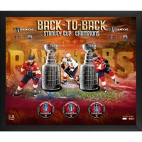 Aleksander Barkov, Sam Reinhart & Matthew Tkachuk Florida Panthers Autographed Back-To-Back Stanley Cup Champions Framed 3-Puck Shadowbox with Pucks - Limited Edition of 500