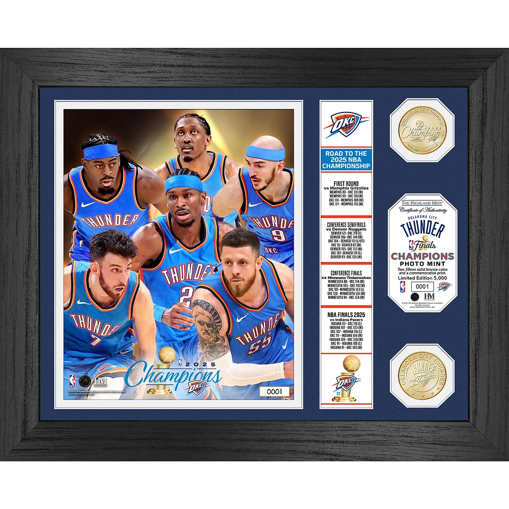 Highland Mint Oklahoma City Thunder 2025 NBA Finals Champions 13" x 16" Banner Bronze Coin Photo Mint
