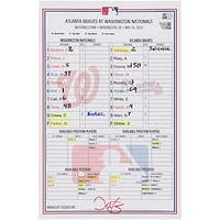 Washington Nationals Game-Used Lineup Card vs. Atlanta Braves on May 20, 2025