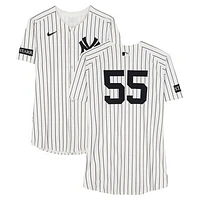 Carlos Rodón New York Yankees Game-Used #55 White Nike Pinstripe Jersey vs. New York Mets on May 16, 2025