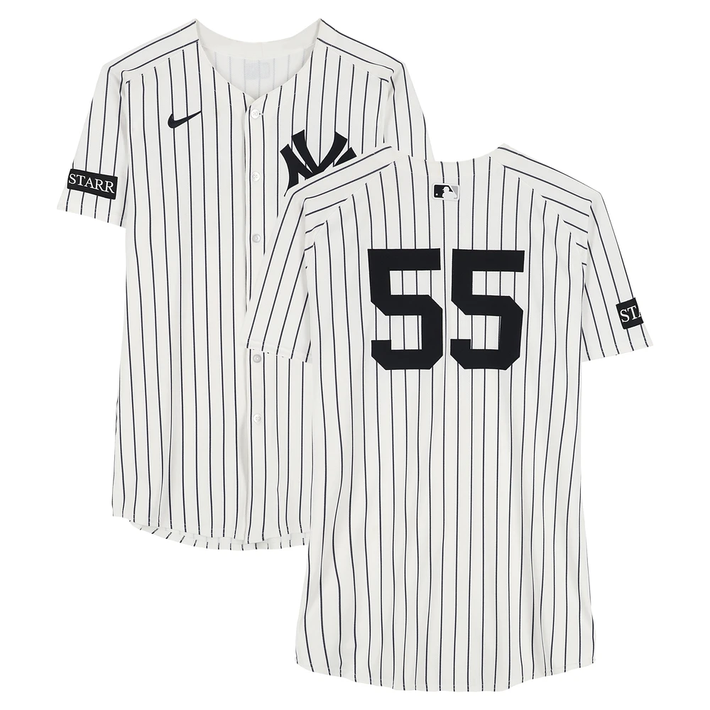 Carlos Rodón New York Yankees Game-Used #55 White Nike Pinstripe Jersey vs. New York Mets on May 16, 2025