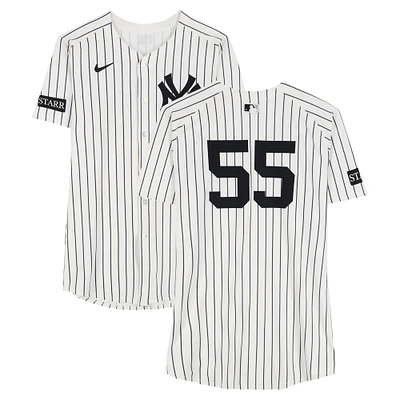 Carlos Rodón New York Yankees Game-Used #55 White Nike Pinstripe Jersey vs. New York Mets on May 16, 2025