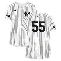 Carlos Rodón New York Yankees Game-Used #55 White Nike Pinstripe Jersey vs. New York Mets on May 16, 2025