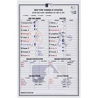 New York Yankees Game-Used Lineup Card vs. Athletics on May 10, 2025