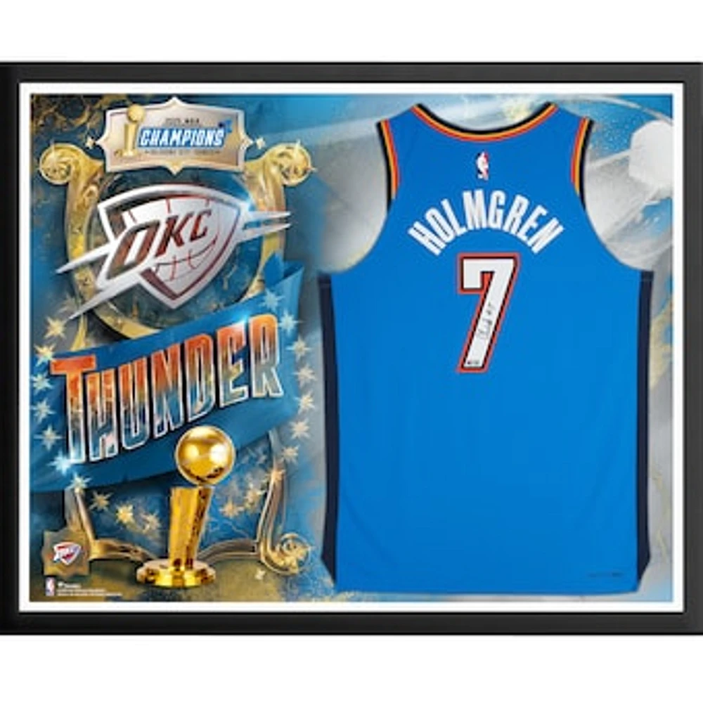 Chet Holmgren Oklahoma City Thunder Autographed 2025 NBA Finals Champions Framed Nike Blue Icon Authentic Jersey Collage
