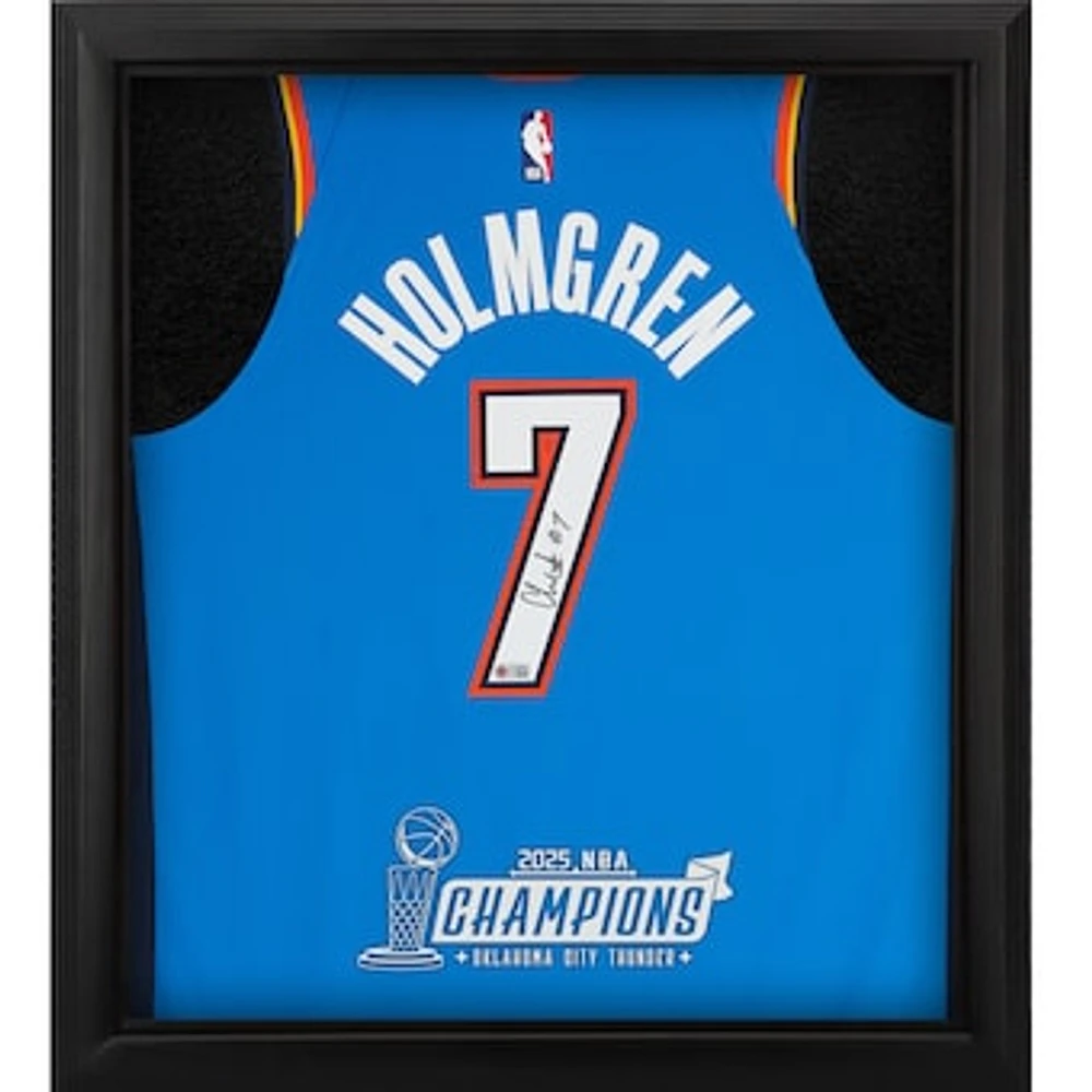 Chet Holmgren Oklahoma City Thunder Autographed Nike Blue Icon Authentic Jersey Shadowbox with 2025 NBA Finals Champions Logo