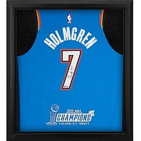 Chet Holmgren Oklahoma City Thunder Autographed Nike Blue Icon Authentic Jersey Shadowbox with 2025 NBA Finals Champions Logo