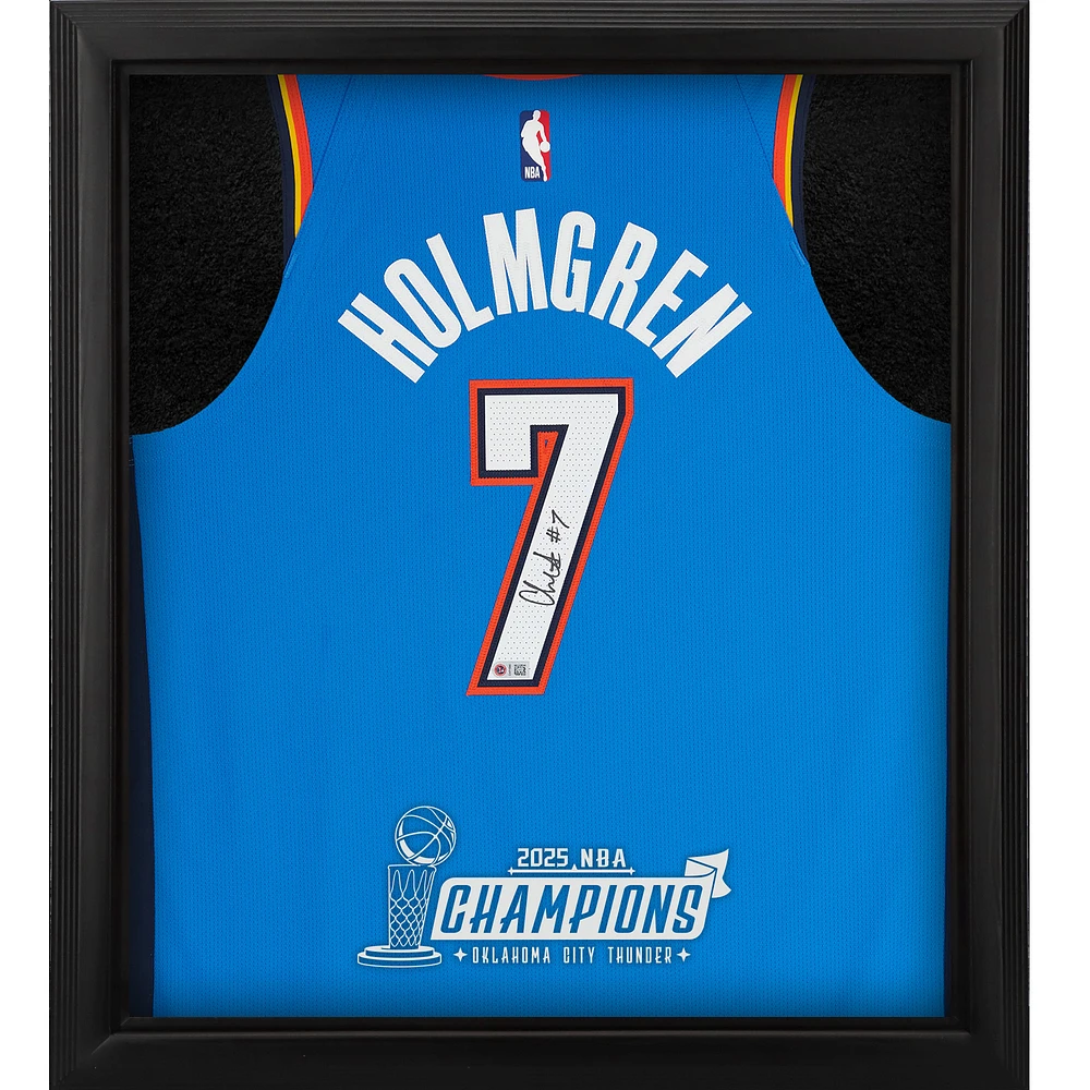 Chet Holmgren Oklahoma City Thunder Autographed Nike Blue Icon Authentic Jersey Shadowbox with 2025 NBA Finals Champions Logo