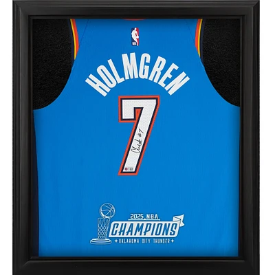 Chet Holmgren Oklahoma City Thunder Autographed Nike Blue Icon Authentic Jersey Shadowbox with 2025 NBA Finals Champions Logo