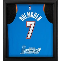 Chet Holmgren Oklahoma City Thunder Autographed Nike Blue Icon Authentic Jersey Shadowbox with 2025 NBA Finals Champions Logo