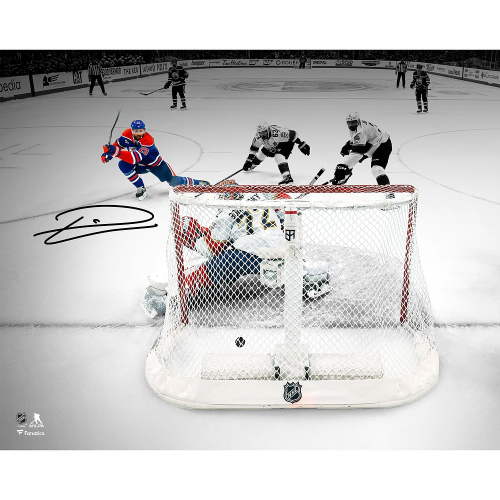 Leon Draisaitl Edmonton Oilers Autographed 16" x 20" 2025 Stanley Cup Final Game 1 Overtime Goal Spotlight Photograph
