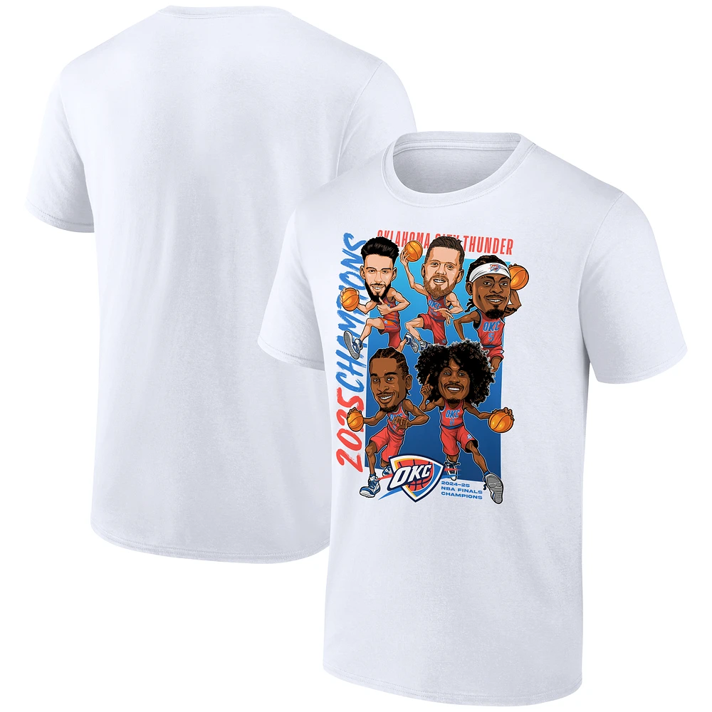 Men's Fanatics White Oklahoma City Thunder 2025 NBA Finals Champions Big & Tall Caricature Roster T-Shirt