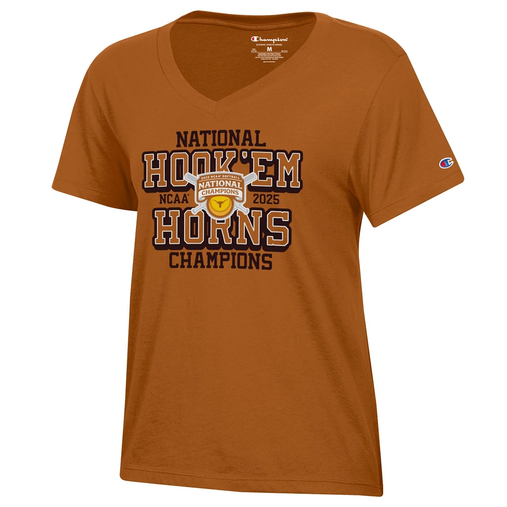 Women's Champion Texas Orange Longhorns 2025 NCAA Softball College World Series Champions V-Neck T-Shirt