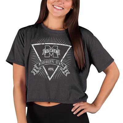 Women's Concepts Sport Charcoal Mississippi State Bulldogs Quest Knit Crop Top