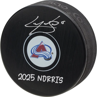 Cale Makar Colorado Avalanche Autographed Hockey Puck with "2025 Norris" Inscription