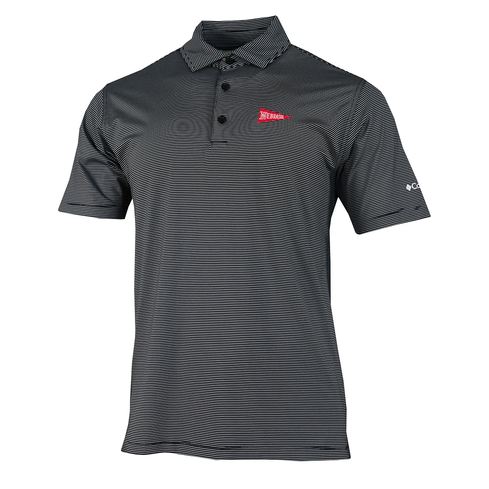Men's Columbia Black Nebraska Huskers Vault Logo Double Hit Polo