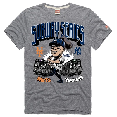 Men's Homage Aaron Judge Gray New York Yankees 2025 Subway Series Graphic Tri-Blend T-Shirt