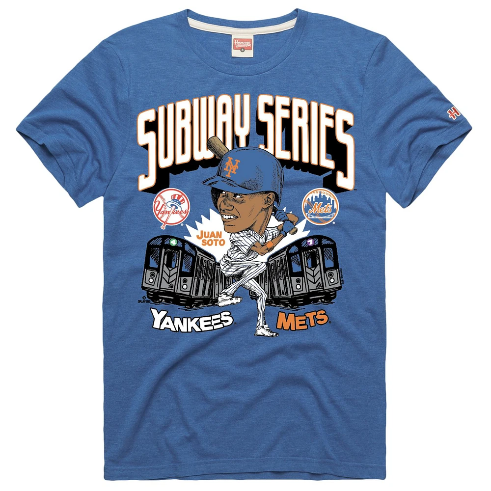 Men's Homage Juan Soto Royal New York Mets 2025 Subway Series Graphic Tri-Blend T-Shirt
