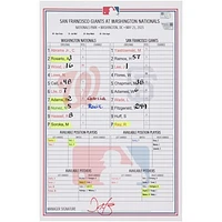 Washington Nationals Game-Used Lineup Card vs. San Francisco Giants on May 25, 2025