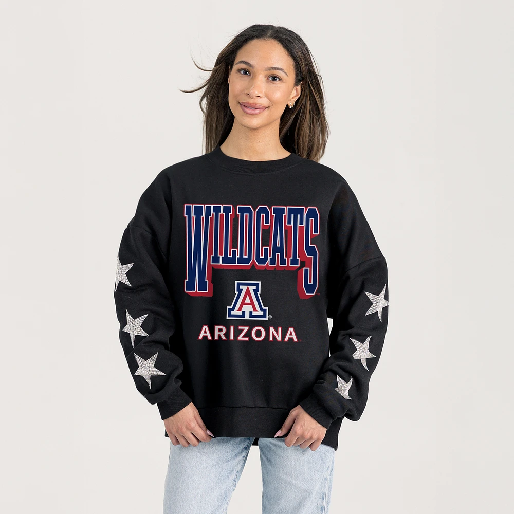 Women's Gameday Couture Black Arizona Wildcats Relaxed Rhinestud Star Pullover Sweatshirt