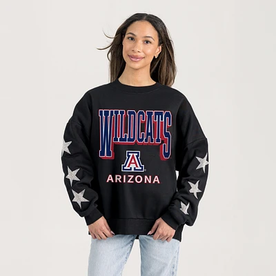 Women's Gameday Couture  Black Arizona Wildcats Relaxed Rhinestud Star Pullover Sweatshirt