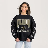 Women's Gameday Couture  Black Colorado Buffaloes Relaxed Rhinestud Star Pullover Sweatshirt