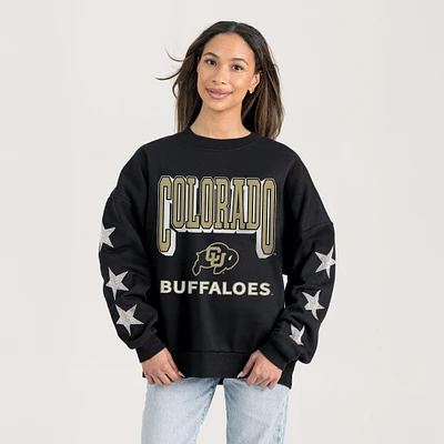 Women's Gameday Couture  Black Colorado Buffaloes Relaxed Rhinestud Star Pullover Sweatshirt