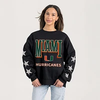 Women's Gameday Couture  Black Miami Hurricanes Relaxed Rhinestud Star Pullover Sweatshirt