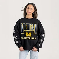 Women's Gameday Couture  Black Michigan Wolverines Relaxed Rhinestud Star Pullover Sweatshirt