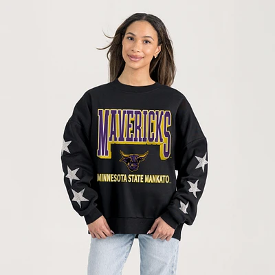 Women's Gameday Couture  Black Minnesota State Mavericks Relaxed Rhinestud Star Pullover Sweatshirt