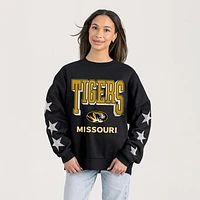 Women's Gameday Couture  Black Missouri Tigers Relaxed Rhinestud Star Pullover Sweatshirt