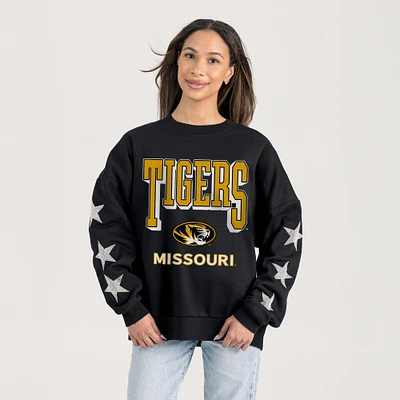 Women's Gameday Couture  Black Missouri Tigers Relaxed Rhinestud Star Pullover Sweatshirt