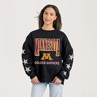 Women's Gameday Couture  Black Minnesota Golden Gophers Relaxed Rhinestud Star Pullover Sweatshirt