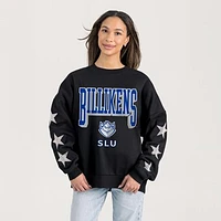Women's Gameday Couture  Black Saint Louis Billikens Relaxed Rhinestud Star Pullover Sweatshirt